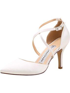 Women's Ivory Pointed Toe High Heels Pumps Strap Satin Wedding Evening Shoes
